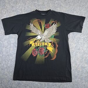 Avirex Shirt Men's Large Black Eagle Studs Floral Roses Rhinestones Y2K Style Te
